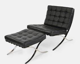 Mid-Century Modern Barcelona Style Chair and Ottoman