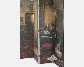 Mid-Century Modern Painted Room Four Panel Room Divider Floor Screen