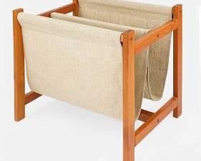 Danish Mid-Century Modern Teak Canvas Magazine Rack Stand