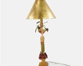 Handmade Whimsical Carved Wood and Paper Mache Figural Table Lamp