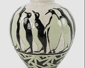 1920's Charles Catteau for Boch Freres "Alfred" Large Ceramic Penguin Vase