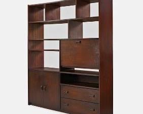 Mid-Century Modern Walnut Standing Wall Unit Bookcase Desk Room Divider