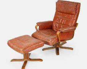 Mid-Century Modern Leather Lounge Chair w/Ottoman