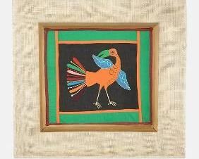 Medium Sized Patchwork Handstitched Bird Tribal Fabric Wall Art