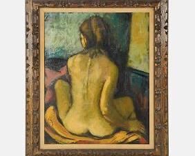 Classic Mid-Century Modern Signed Nude Portrait of a Woman Oil on Canvas