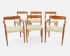 H W Klein for Bramin Set of Six Danish Modern MCM Solid Teak Dining Chairs