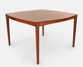H W Klein for Bramin Danish Modern MCM Solid Teak Dining Table w/Two Leaves