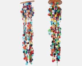 PAIR Verner Panton Style Hanging Multi-Color Capiz Chandelier Ceiling Light Fixtures