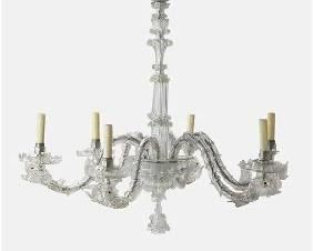 Fine 1960s Italian Hand Blown Venetian Six-Light Art Glass Chandelier Ceiling Fixture
