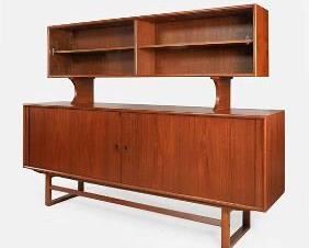 Danish Mid Century Modern Teak Two-Piece Credenza Sideboard w/Sliding Doors MCM