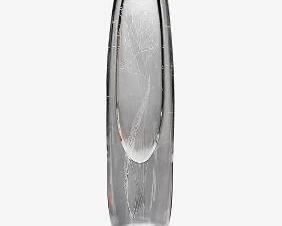 Signed Strombergshyttan Scandinavian Modern Art Glass Vase Engraved Trees MCM Design