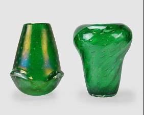 Two Italian Murano Art Glass Controlled Bubble Green Vases