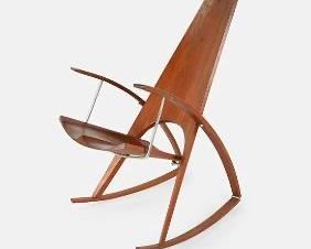 Leon Meyer 1978 MCM Teak Wood and Metal Bench Made Studio Rocking Chair