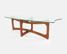 Adrian Pearsall Glass and Wood Ribbon MCM Cocktail Table