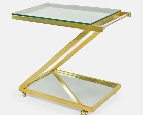 MCM Brass Z-Form Rolling Bar Cart Portable Drink Stand w/Smokey Topaz Glass