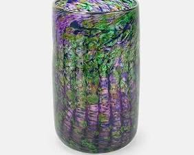 Beautiful Multicolored Cylinder Art Glass Vase Wisteria Design Signed "DAVID E" 1999