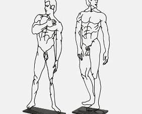 Signed Wrought Steel Silhouette Sculptures of Nude Men