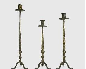 Set of Three Tall Brutalist Cast Bronze Candlesticks