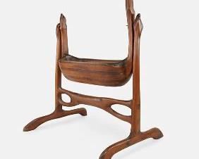 1960s Bench Made Swinging Carved Wood Cradle Bassinet Planter Wharton Esherick Style
