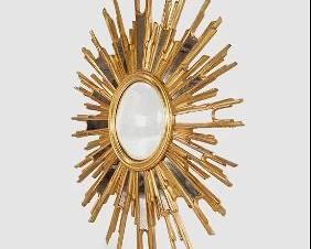 Belgium Mid-Century Modern Giltwood Sunburst Convex Mirror Continental