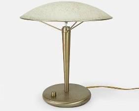 Art Deco Style Frosted Domed Glass and Brass Table Lamp