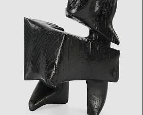 Early 20thC Cubist Style Carved and Painted Wood Symbolist Bull Sculpture