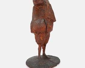 Modernist Hand Carved Wood Sculpture of a Barefoot Man Signed Dated Ansell 1964