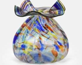 Murano Style Art Glass "Bag of Candy" Flared Top Wide Lobed Vase