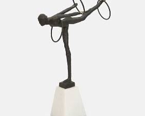 Gymnast Rings Acrobat Patinated Iron and Alabaster Brutalist Sculpture