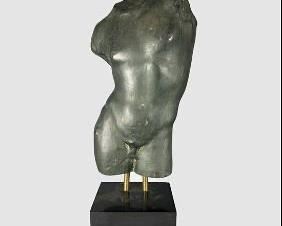 Patinated Bronze Male Torso Sculpture on Stand