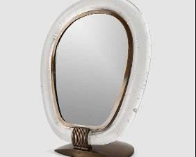 Mid-Century Venini Style Italian Brass and Art Glass Vanity Table Mirror MCM