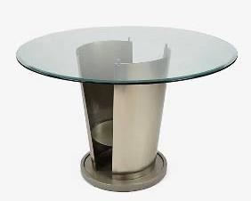 Modernist Sculptural Sheet Steel and Glass Industrial Dining Table