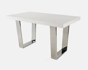 Contemporary Flat-Bar Chrome Steel & White Top Table Desk