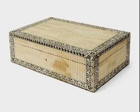 Large 1970s Ebonized and Etched Channel-Set Bone and Wood Trinket Box