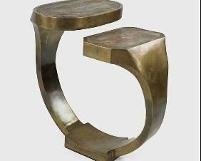 R & Y Augousti Shagreen Brass Side Table Sharkskin Tops