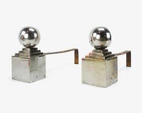 1930s Machine Age Chrome Ball Fire Dogs Fireplace Andirons