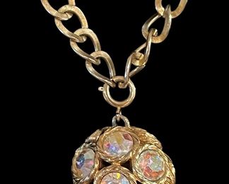 Vintage Sarah Coventry Gold Tone Aurora Borealis Rhinestone Necklace