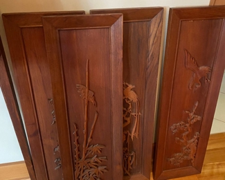 4 panel 1950’s carved Chinoiserie sculptural panels