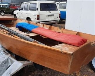 #370 • 1990s Wooden Row Sail Boat with Trailer