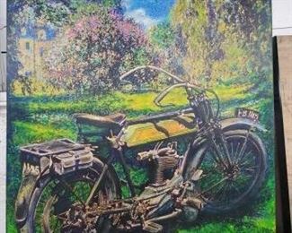 #640 • Painting of a 1900s Vintage Motorcycle Printed on Canvas by Robert Carter