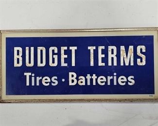 #856 • Original Vintage Budget Terms Tires Batteries Light Up Sign