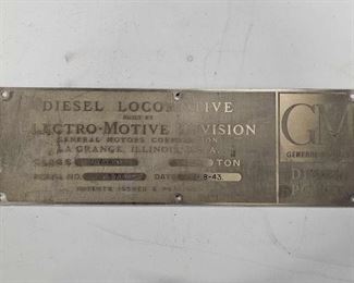 #862 • Original 1943 General Motors Locomotive EMD Manufacturer Plate