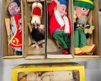 #926 • 5 Vintage Pelham Marionette Puppets with Original Boxes