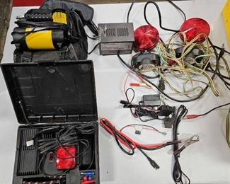 #932 • 2 Portable Air Compressors, Battery Charger and Tender with Temporary Trailer/Tow Lights