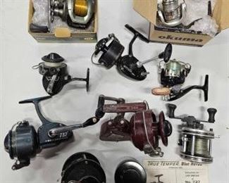 #940 • 9 Fishing Reels, Penn, Shakespeare, Abu Garcia, True Temper, Flueger,