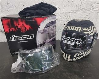 #1046 • New Icon Aitmada XL Helmet with Duster, Tinted Visor and Box