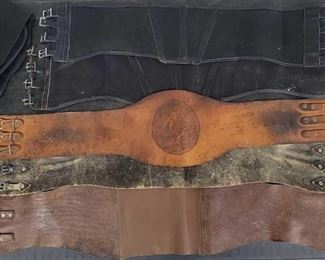 #1082 • 3 Vintage Leather Kindey Belts, 2 Leather/Fabric Kindey Belts and one Fabric/Velcro Kindey belt