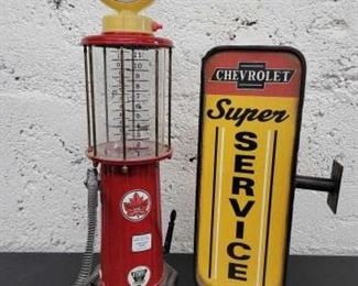 #1098 • Supertest Plastic Liquor Dispenser and Small Chevrolet Super Service Sign