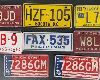 #1118 • Pair of Michigan License Plates, '57 Michigan Plates, '65 Ohion Plate, '71/'72 Alaska Plate and More