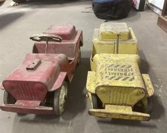 #1214 • 2 Structo Metal Jeeps, “Doodle Bug.” “Fire Bug Pumper.”